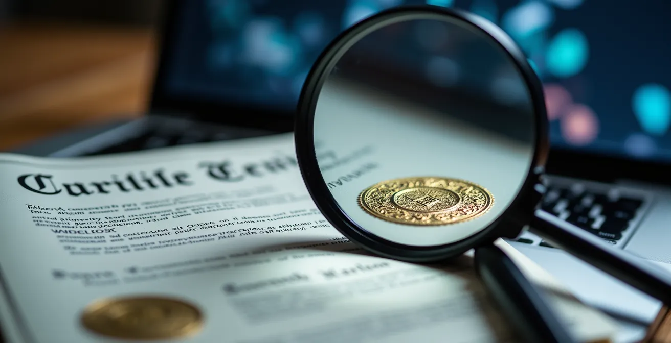 Analyse minutieuse d'un diplôme à la loupe pour détecter les signaux d'alerte.