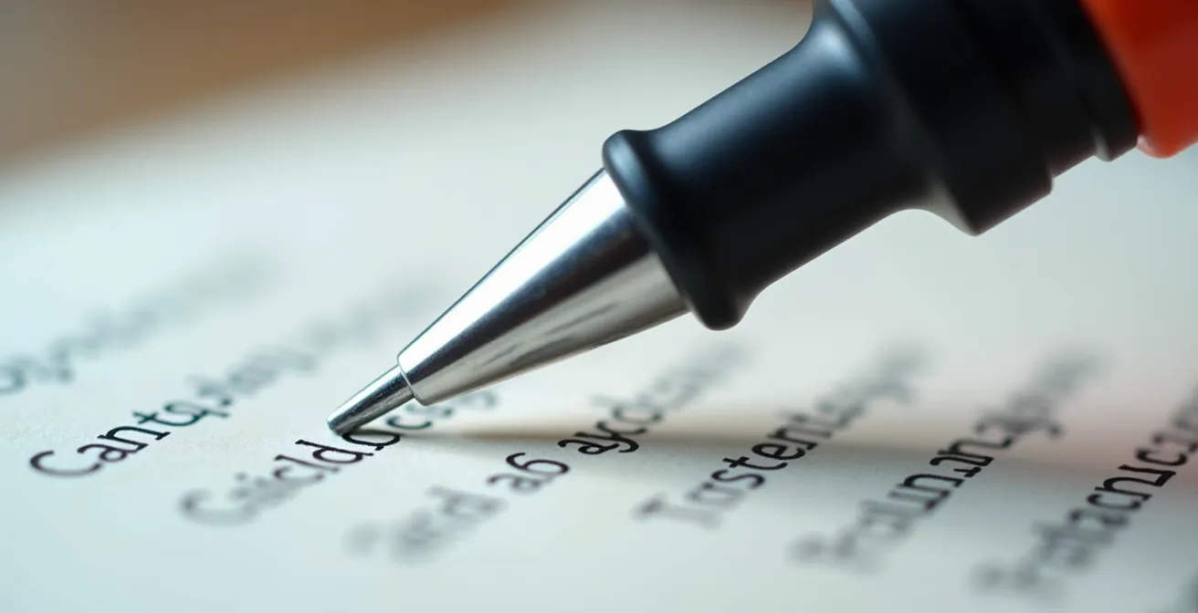 Vue macro d'un stylo surligneur sur une copie corrigée avec annotations