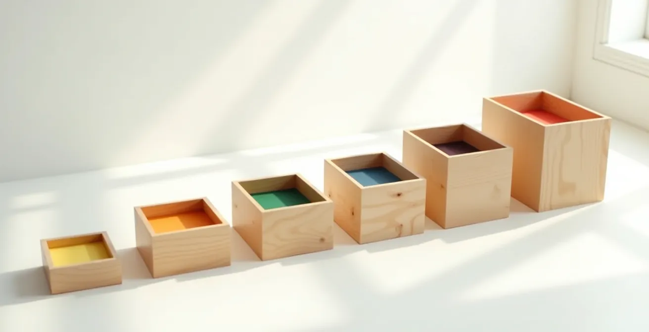 Vue minimaliste d'un système de boîtes de révision Leitner avec des fiches de couleurs différentes.