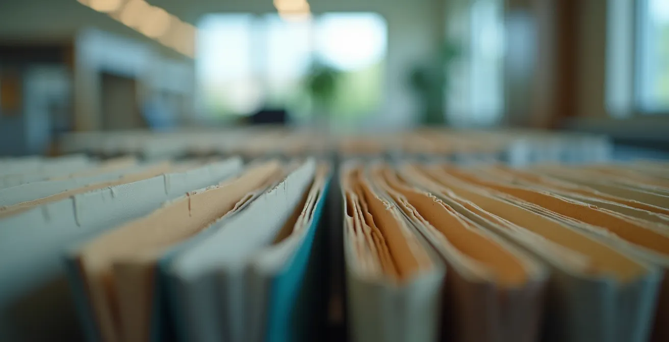 Bureau administratif universitaire avec dossiers organisés pour les transferts