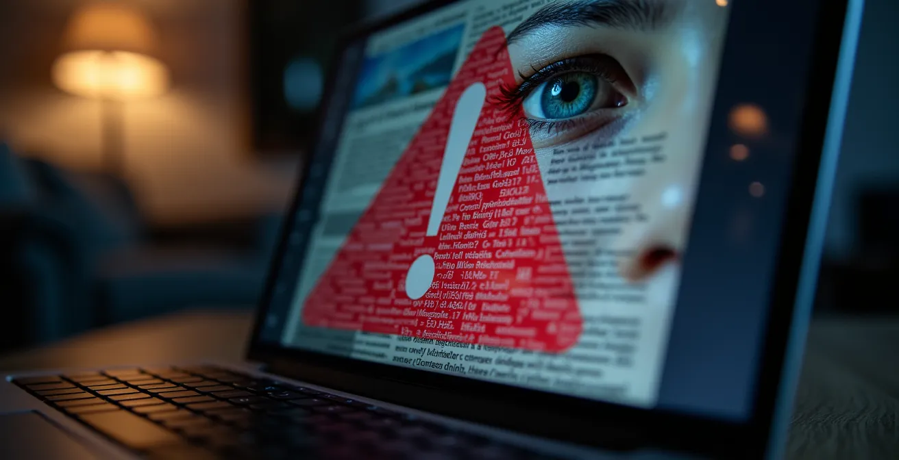 Gros plan sur un écran d'ordinateur montrant des signaux d'alerte dans une annonce immobilière