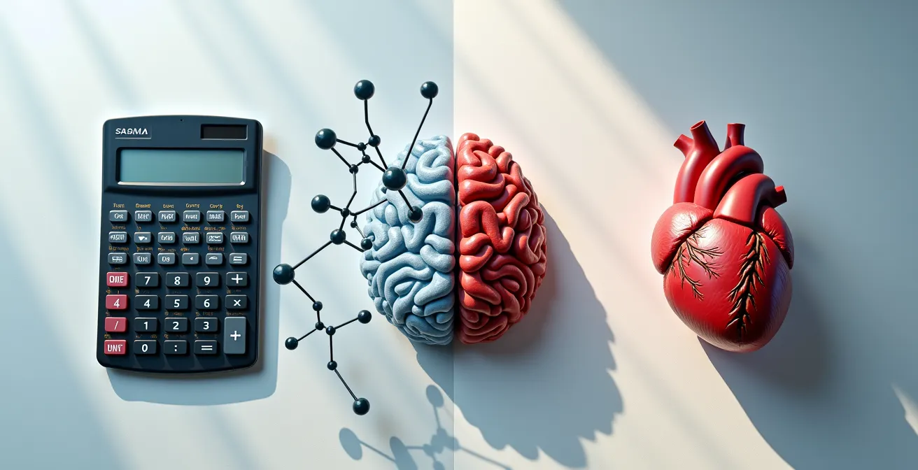 Élève étudiant à la fois des formules mathématiques et des schémas de biologie