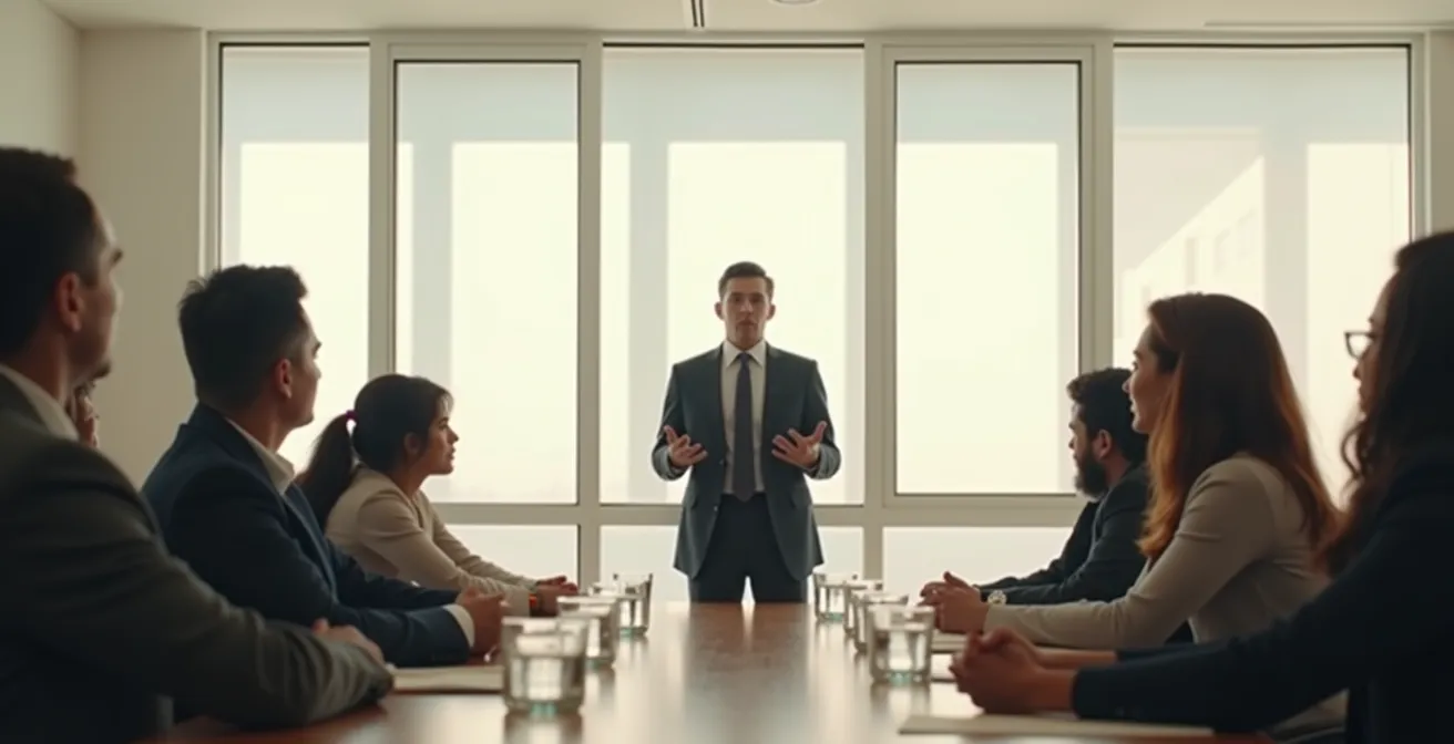 Lycéen confiant présentant son Grand Oral devant un jury attentif