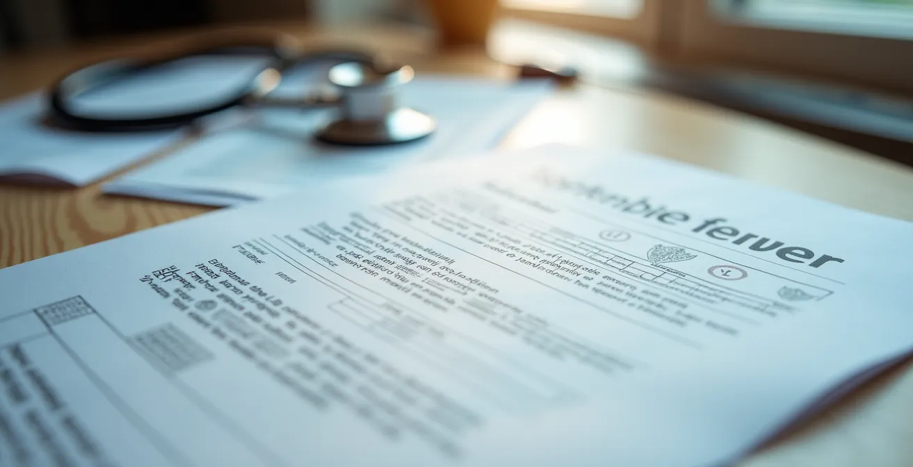 Documents administratifs et certificats médicaux disposés sur un bureau avec calendrier de septembre