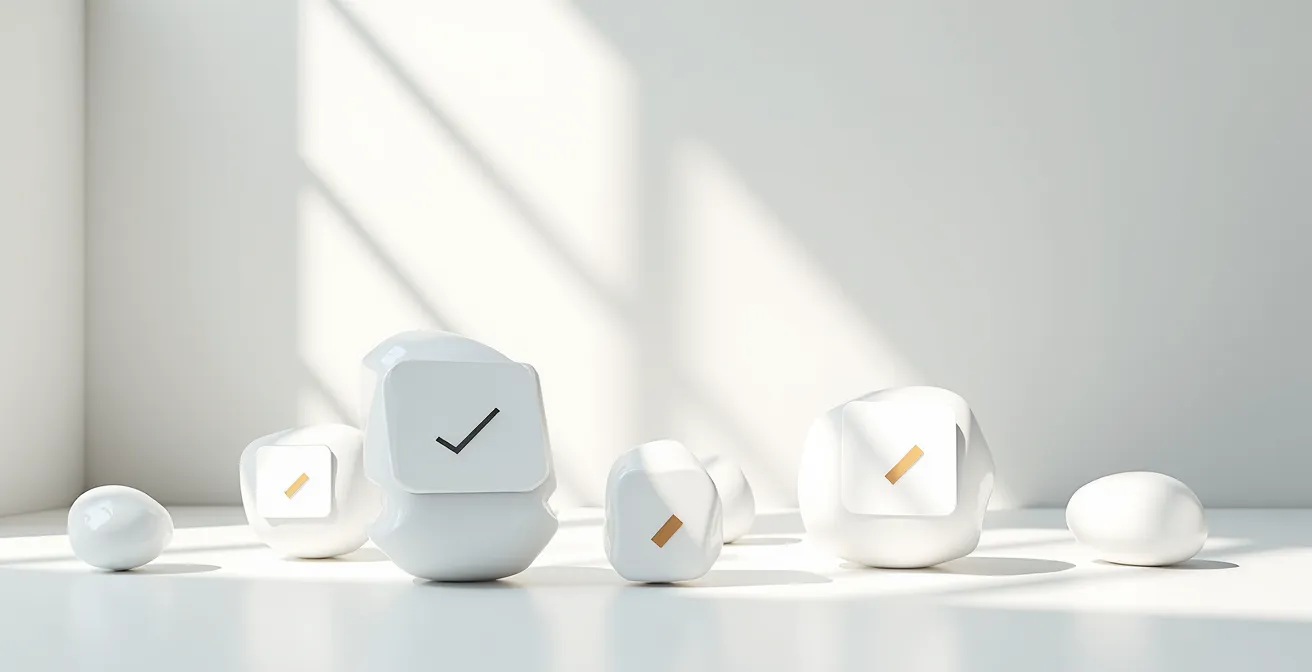 Interface abstraite de vérification de certification avec éléments visuels représentant la validation et l'authentification