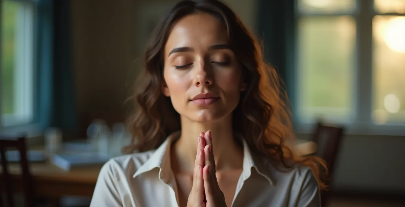 Personne en position de méditation avec expression concentrée