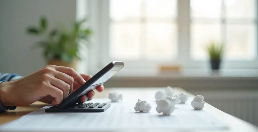 Vue floue d'un écran montrant des calculs erronés, symbolisant les erreurs de saisie